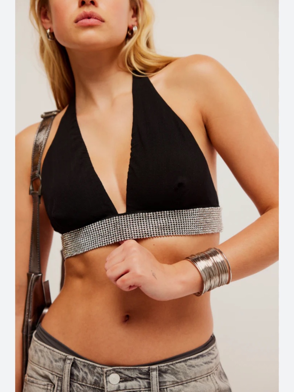 NWOT Free People Of The Moment Halter Bra Black SIZE m